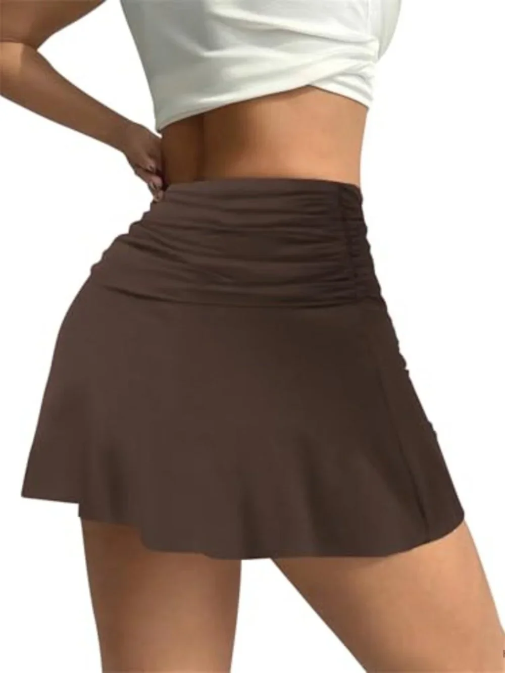 Y2K Skort A-line Built-in Shorts High Waist Ruched Stretch Jersey Mini